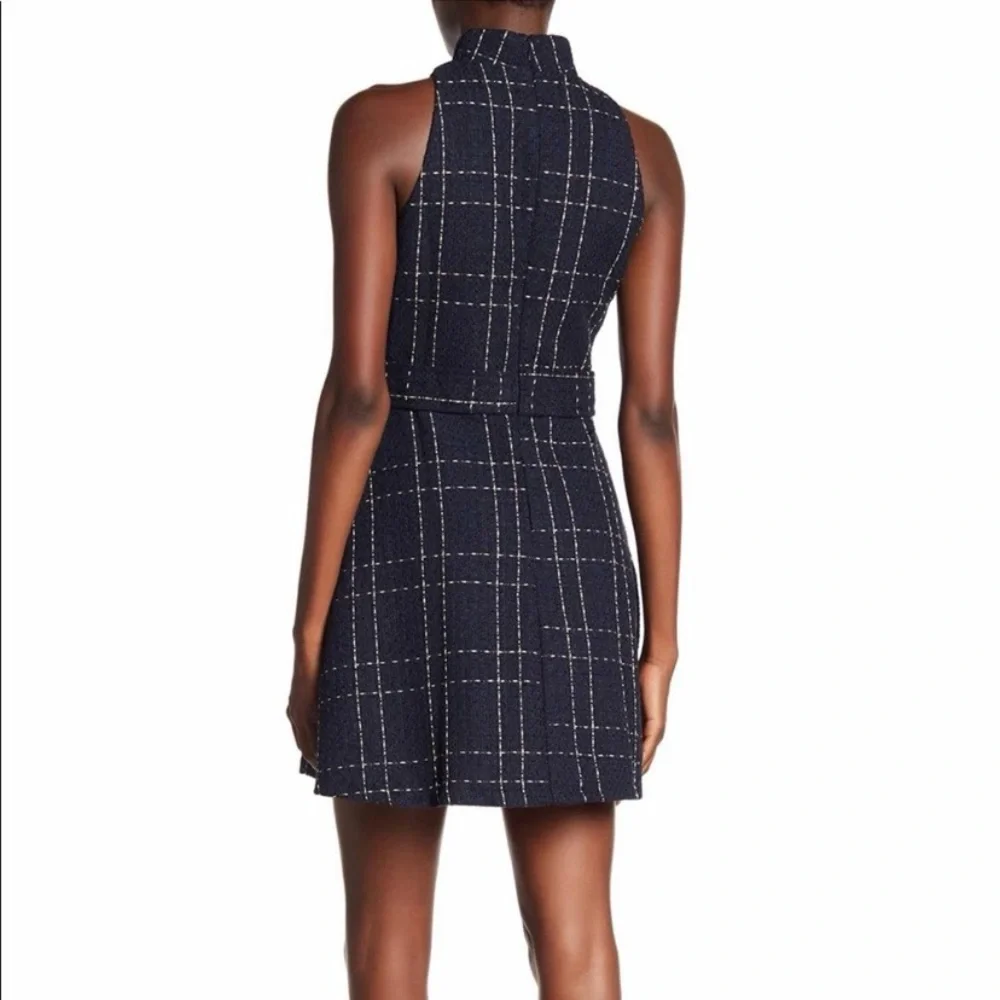 NWT Alexia Admor Avery Plaid Tweed Fit & Flare Dress Navy White Gold size Large - Picture 3 of 10